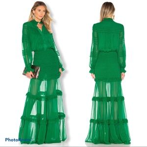 Alexis Green Sinclair Ruffle Silk-Chiffon Dress